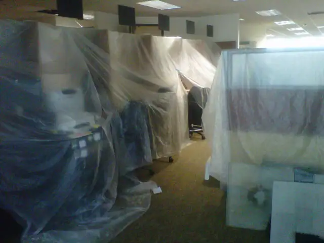 before duct cleaning - preparation -covering the furniture.